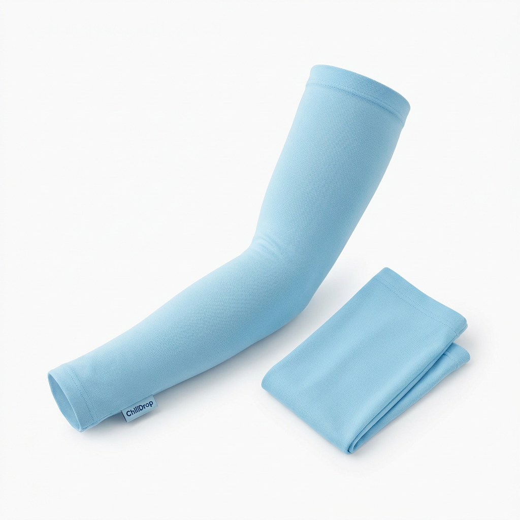 ChillDrop UPF 50+ Cooling Arm Sleeves — Instant Cool and UV Protection (1 Pair, Ice Blue)